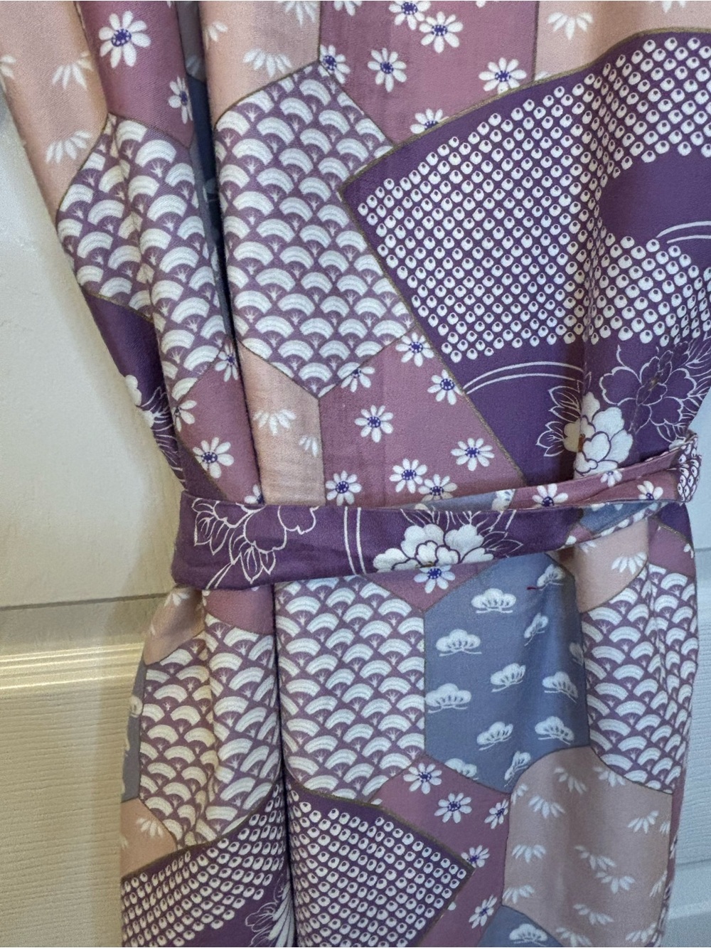 Vintage Japanese Yukata Kimono Robe 100% Cotton Floral Made in Japan OS - Picture 5 of 12